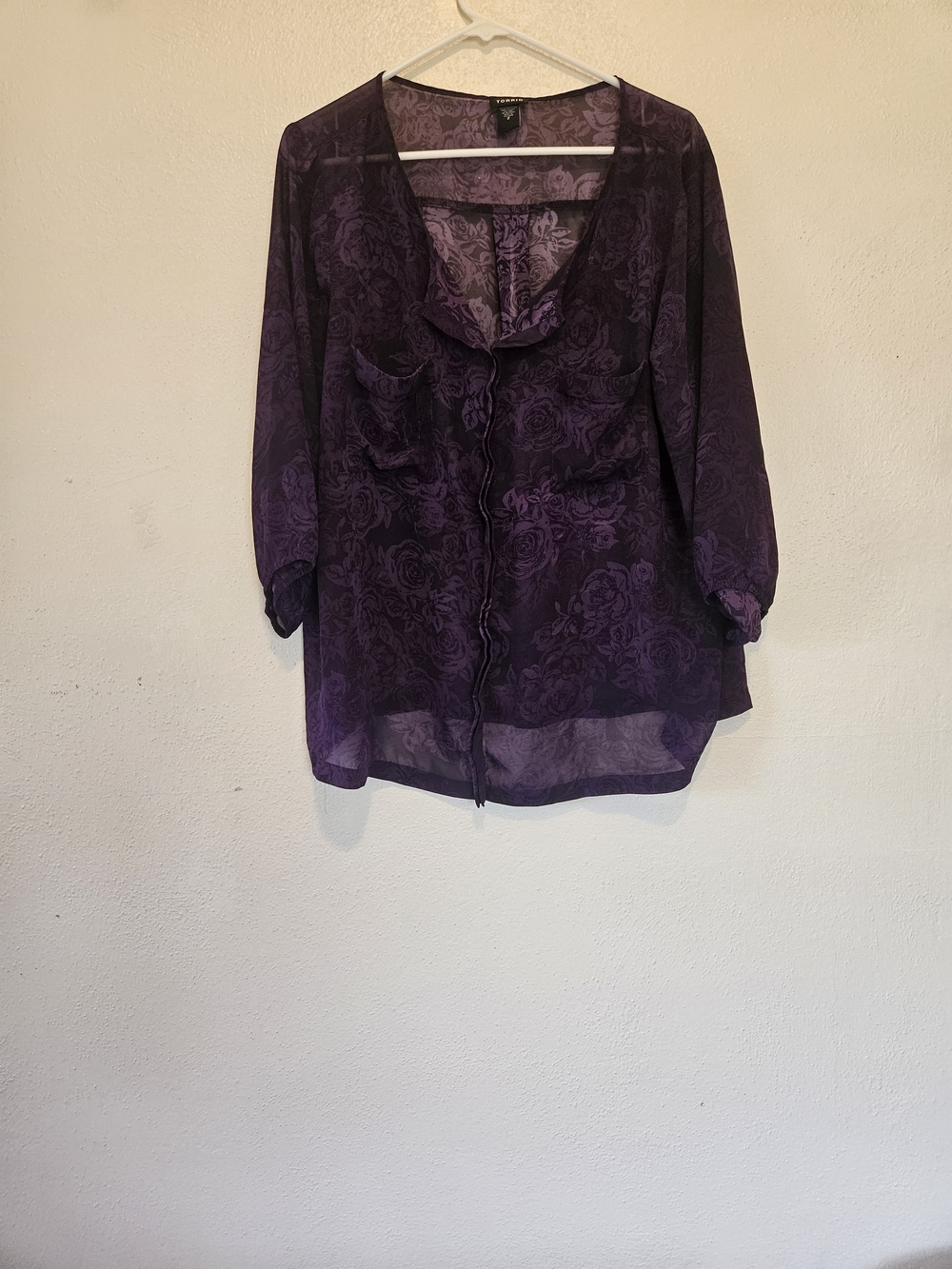 torrid Purple Sheer Floral Button-Front Blouse